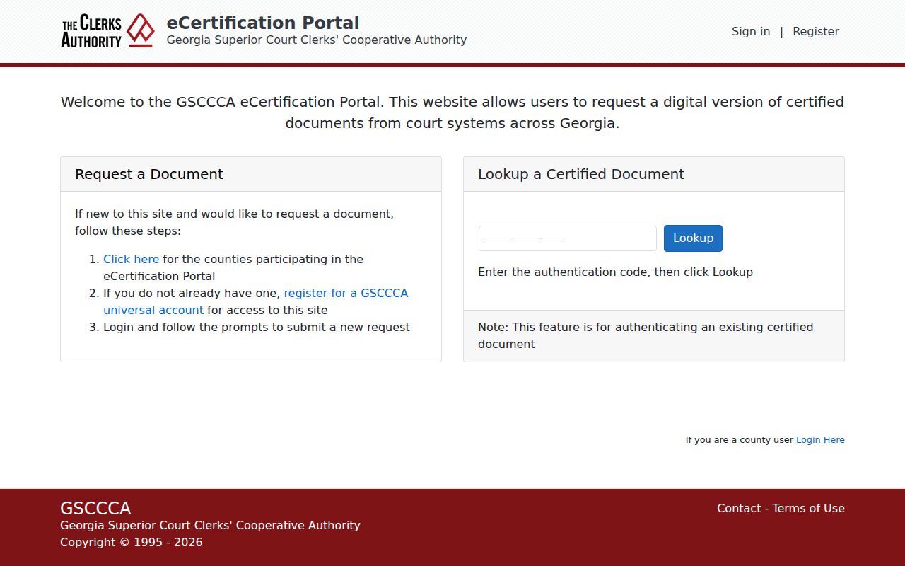 GSCCCA eCertify request and verification portal