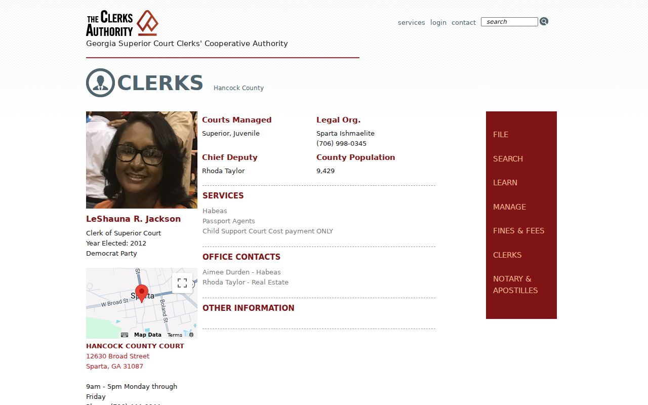 GSCCCA profile for the Hancock County Superior and Juvenile Court clerk