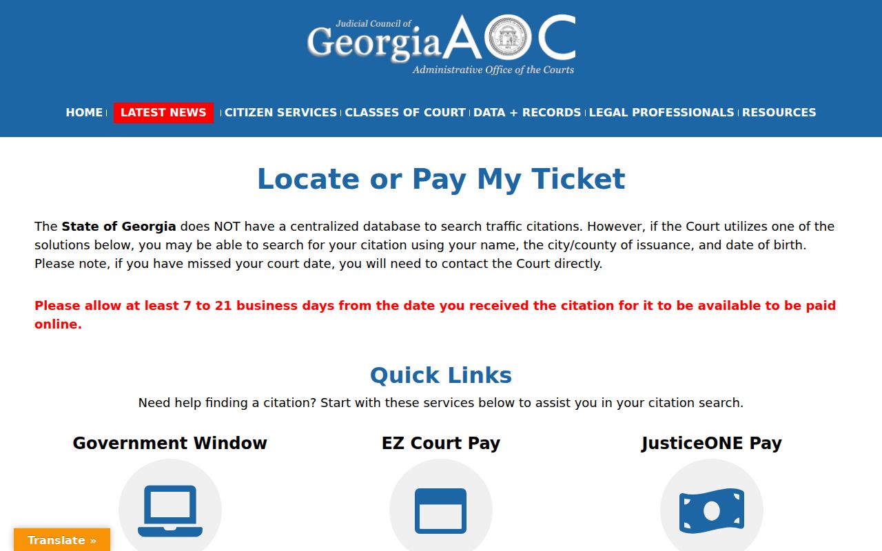 Georgia official locate or pay a traffic ticket guidance